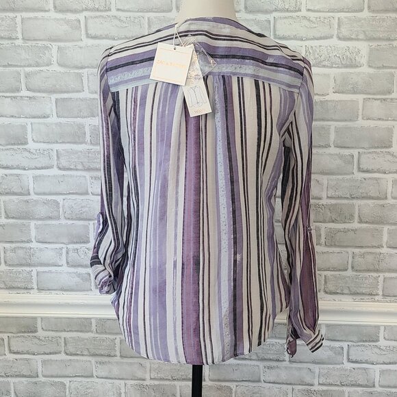 Zac and Rachel Stripe Tunic Button Up Blouse Top Small NEW Relaxed Coastal - Picture 3 of 8
